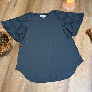 Nordstrom Rack Jacquard Flutter Sleeve Top in Blue Slate